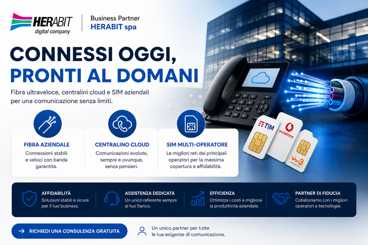FIBRA, HERABIT, ACANTHO, CENTRALINI CLOUD, BACKUP, SIM, OPERATORE WINDTRE BUSINESS, VODAFONE, TIM BUSINESS